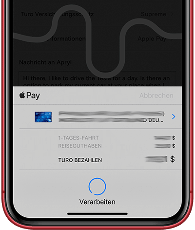Apple Pay in Turo auf dem iPhone Xr