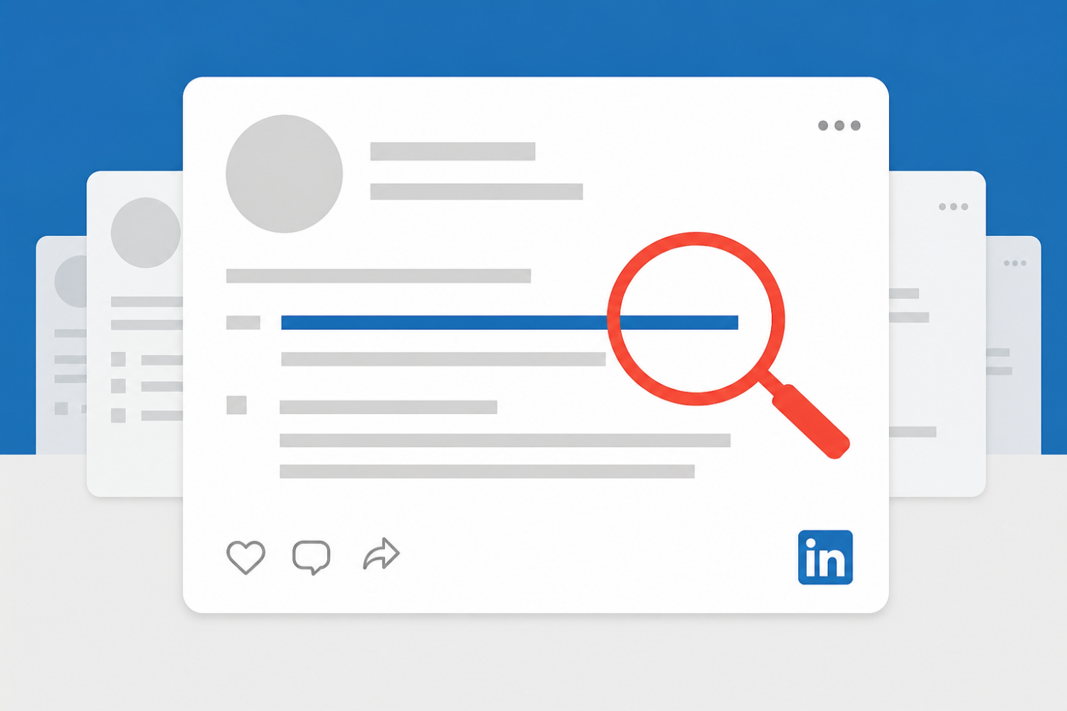 Eine leuchtende Lupe hebt ein professionelles Profil aus einem digitalen Netzwerk hervor und steht für bessere Auffindbarkeit auf LinkedIn.