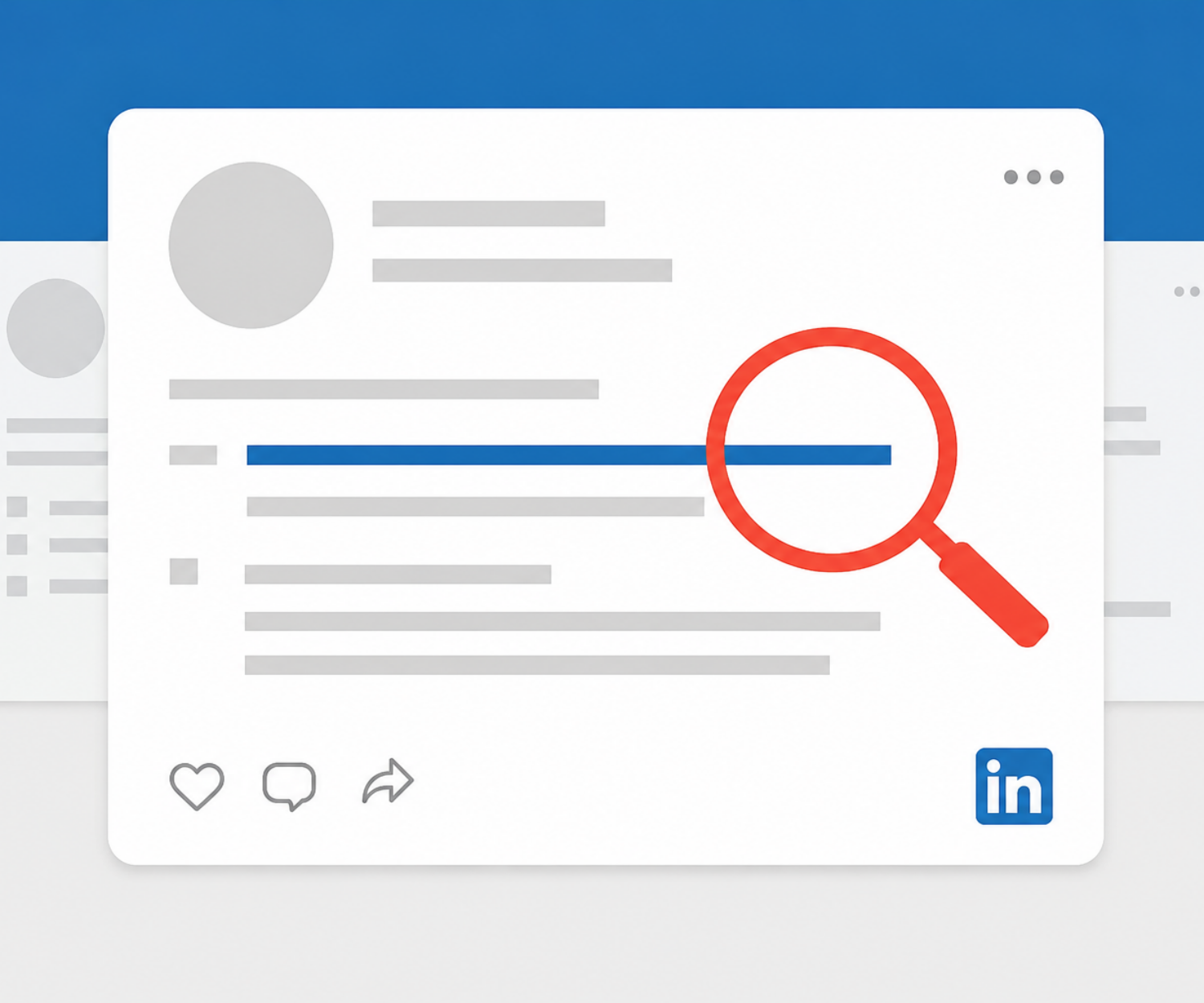 Eine leuchtende Lupe hebt ein professionelles Profil aus einem digitalen Netzwerk hervor und steht für bessere Auffindbarkeit auf LinkedIn.