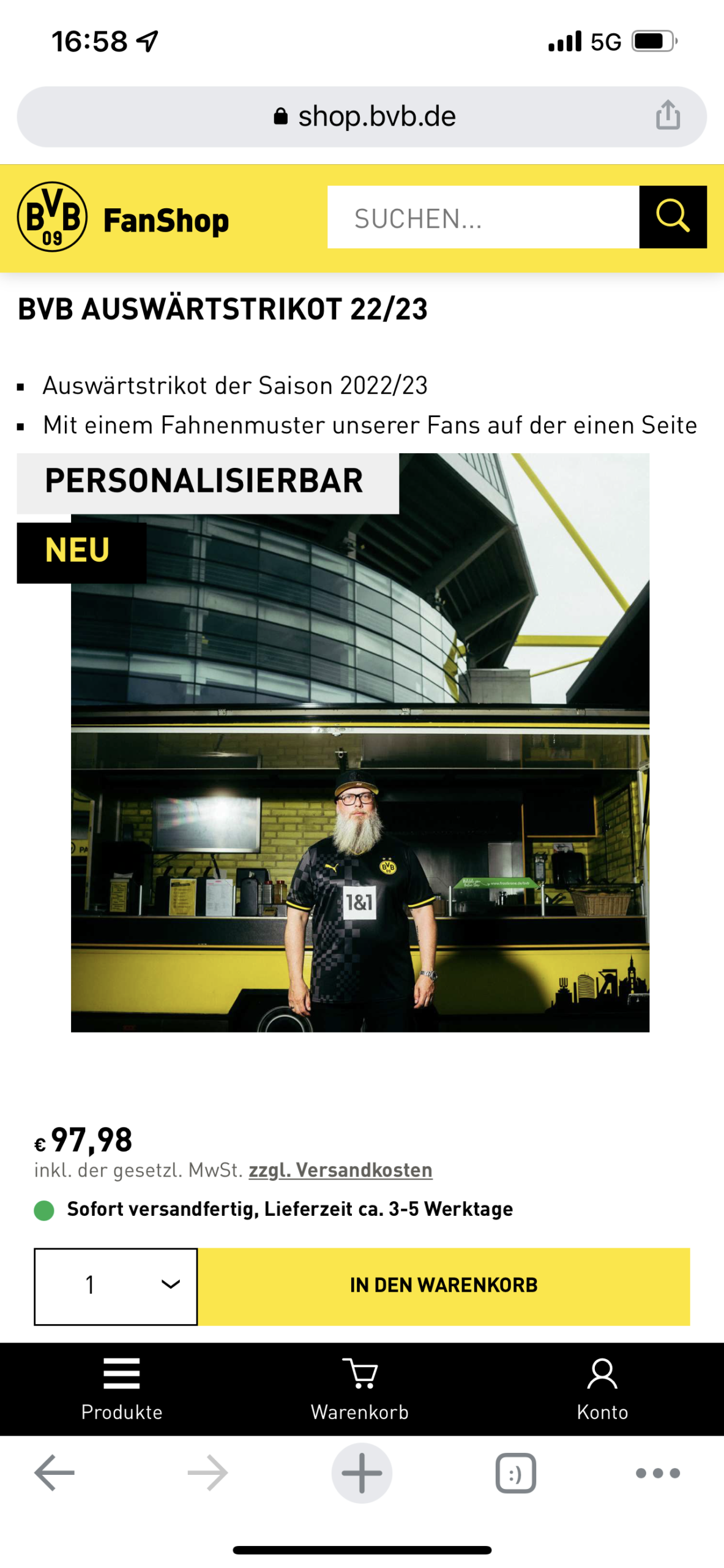 BVB-Auswärtstrikot-Kampagne 2022/23 im Onlineshop