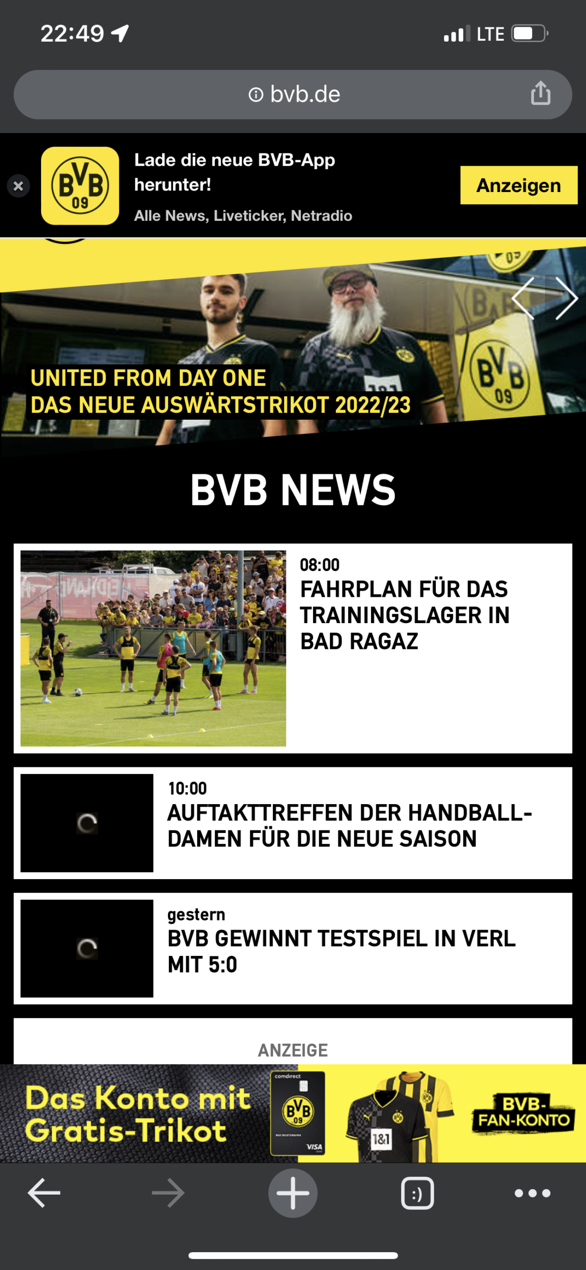 BVB-Auswärtstrikot-Kampagne 2022/23 auf der BVB-Website