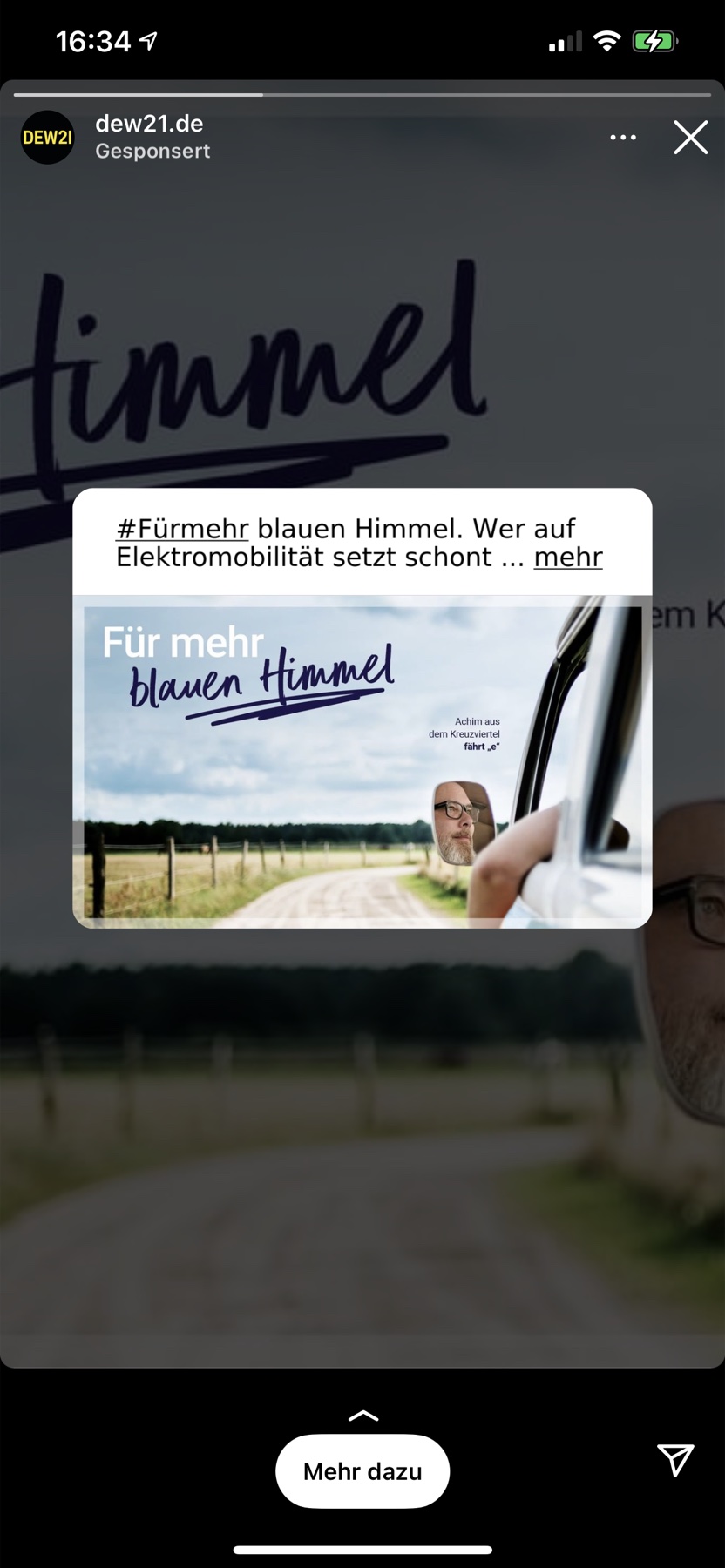 Gesponserte Social-Media-Anzeige der DEW21 Fahr-E-Kampagne mit Achim Hepp