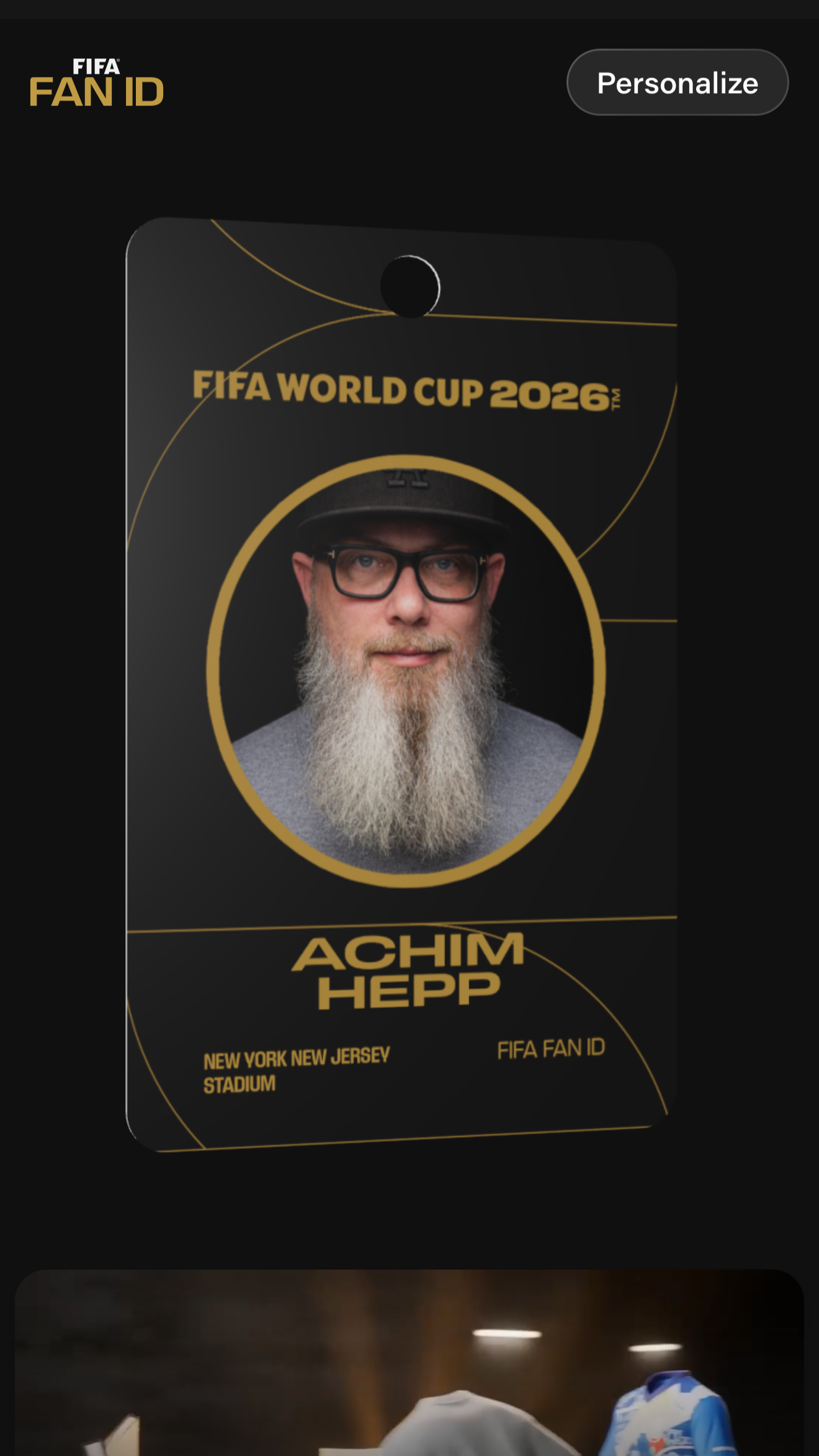 Personalisierte FIFA Fan ID mit Foto auf dem Smartphone