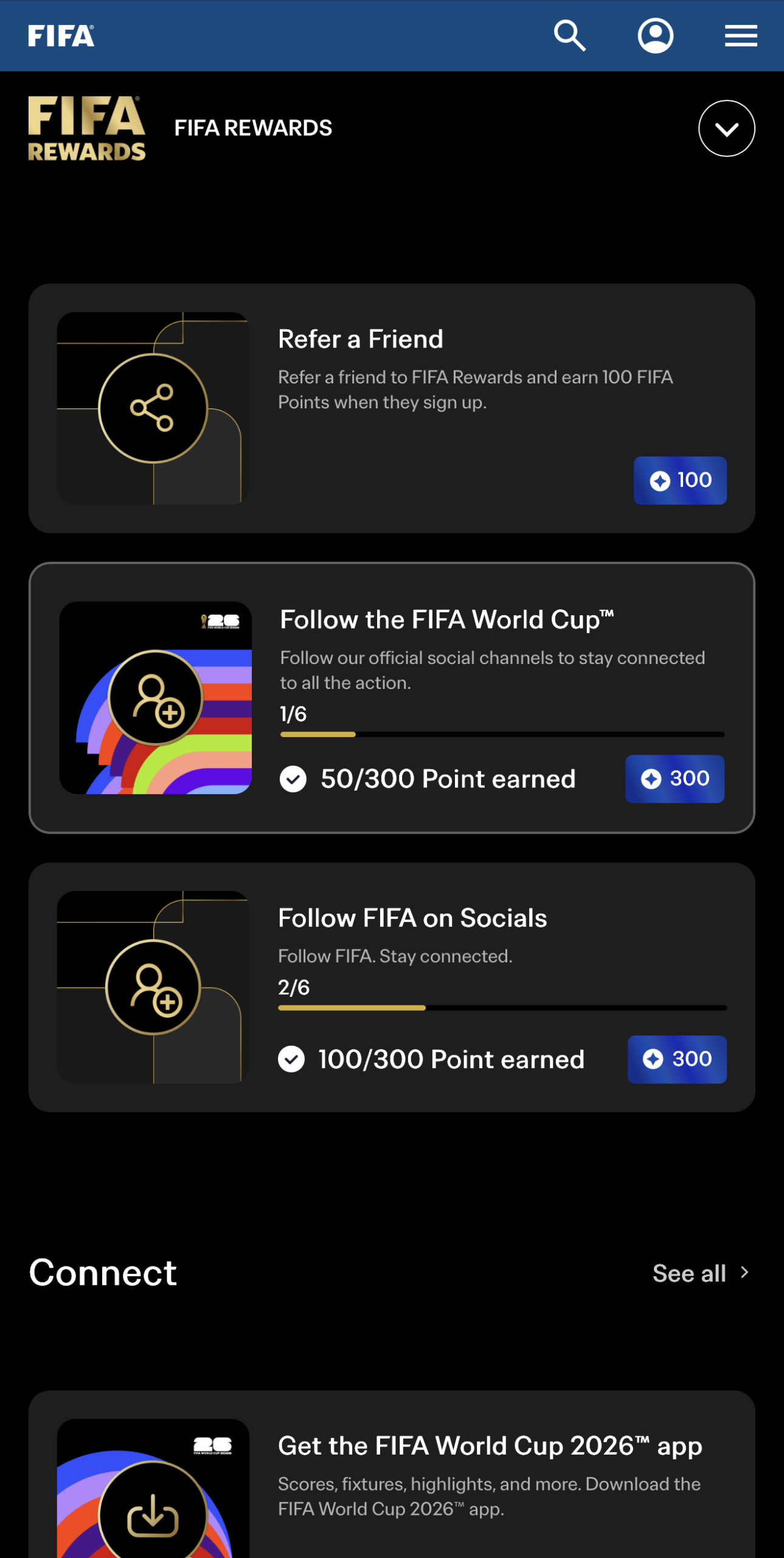 FIFA Rewards Aktivitäten und Punkte im Fan-Profil