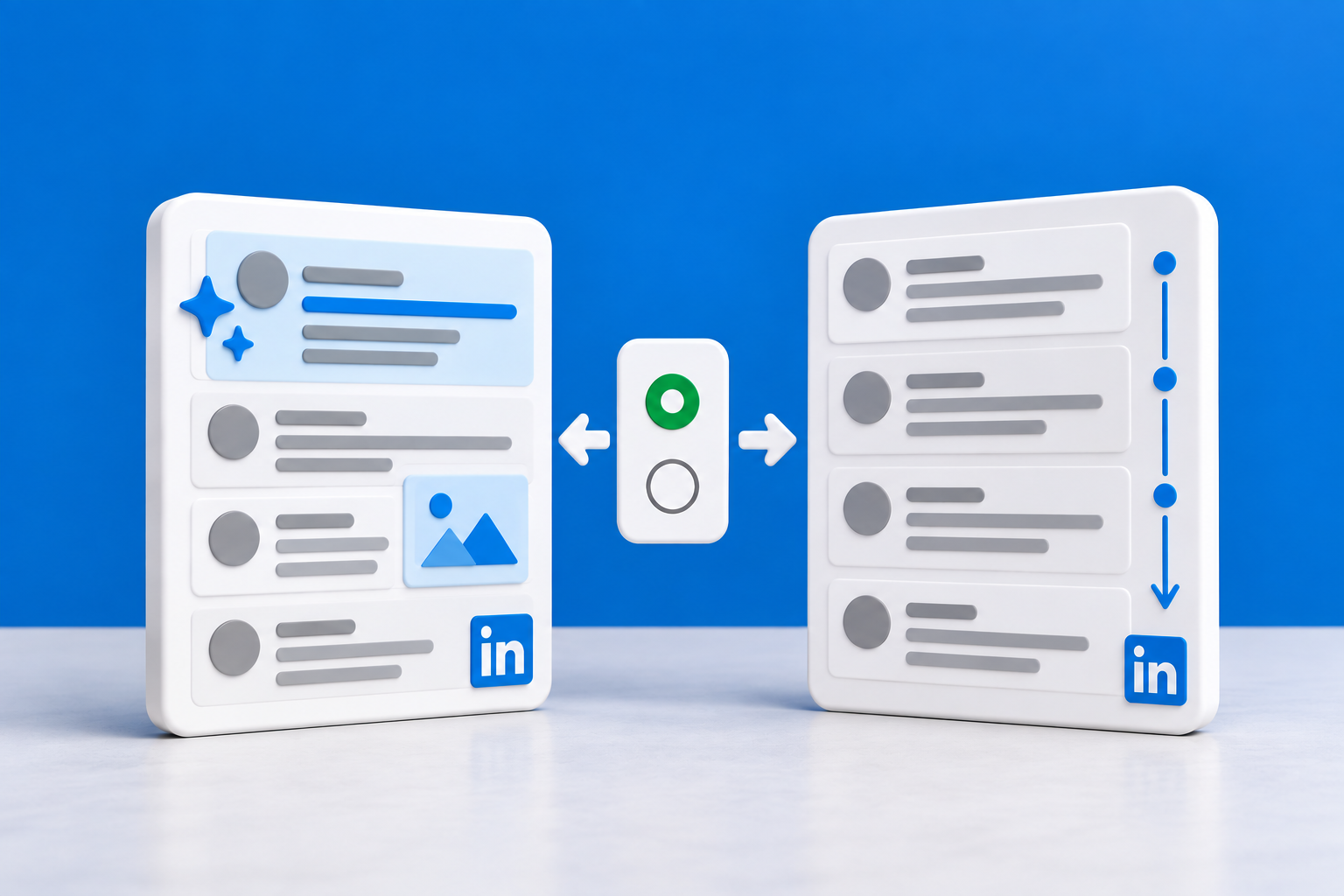 Illustration: Umschalten zwischen personalisiertem und chronologischem LinkedIn Feed